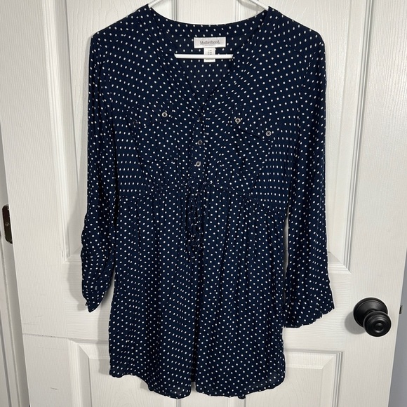 Motherhood Maternity size M tunic, navy/white, adjustable waist, spring - Picture 1 of 9